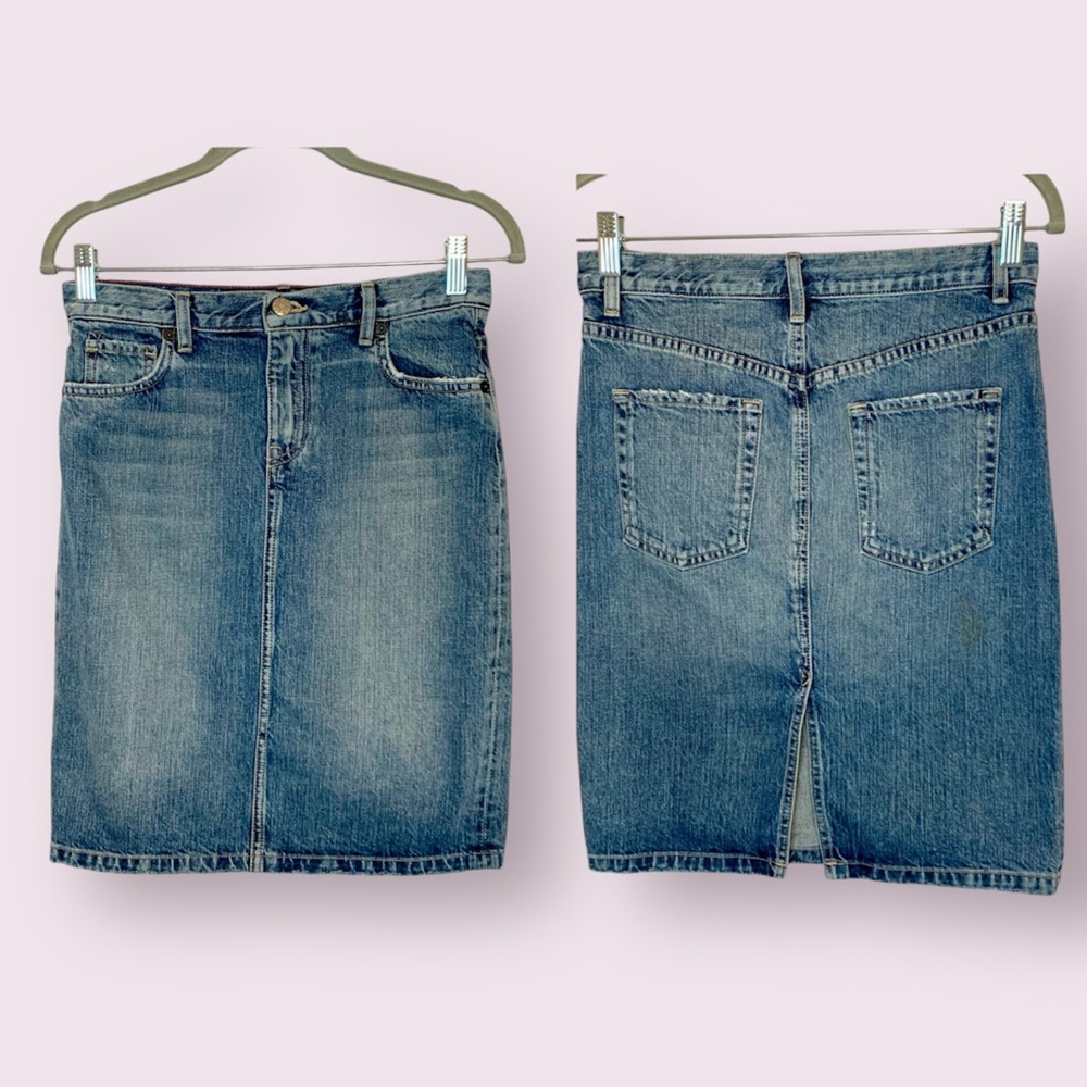 J. Crew Denim Midi Pencil Skirt Medium Wash Size 0